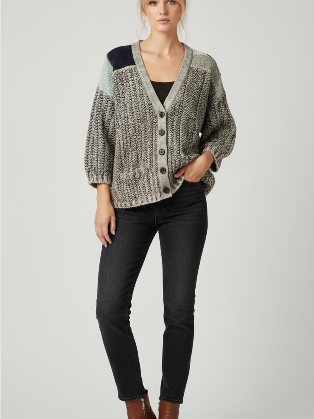 Sparrow Colorblock Chunky Knit Cardigan Sweater Size Small Boho Cozy